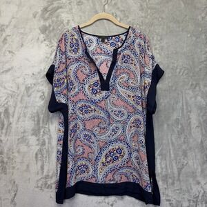 J. Crew Womens Blouse Medium‎ Blue Paisley Short Sleeve Lightweight